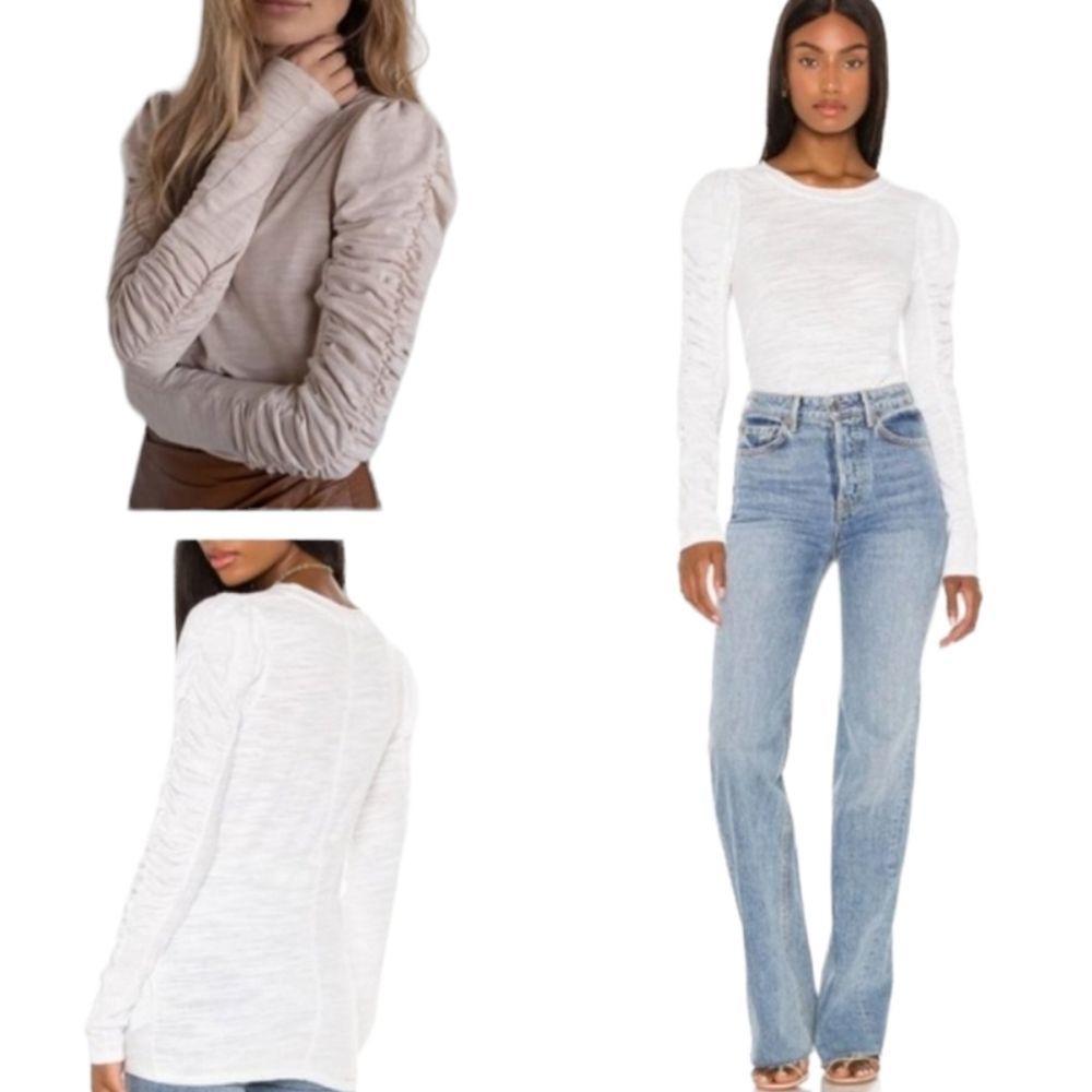 Elegant White Ruched Sleeve Top